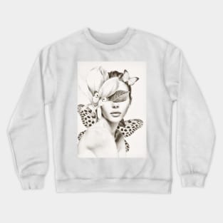 PORTRAIT /Woman with flower and butterflies Crewneck Sweatshirt